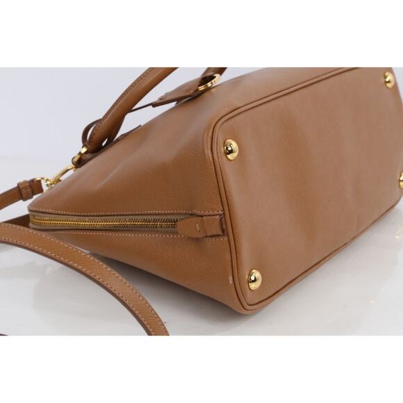 Prada Saffiano Lux Promenade Tan Brown Leather Double Zip Medium Satchel Bag - Picture 9 of 16
